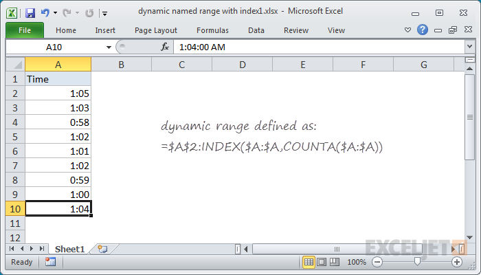 Dynamic named range with INDEX Excel formula Exceljet